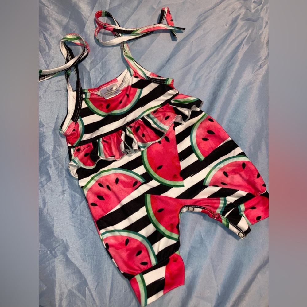 Watermelon tie strap romper